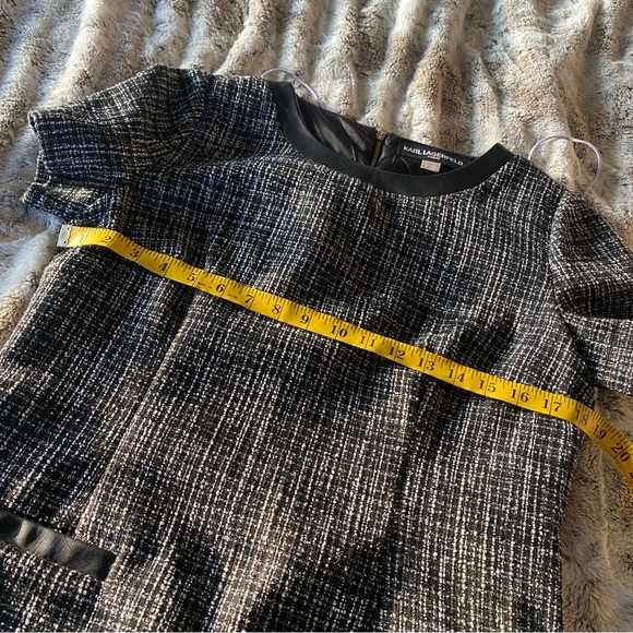 Karl Lagerfeld Dress Knit Textured Mini Length Short Sleeve Leather Trim: 10 - Picture 9 of 10